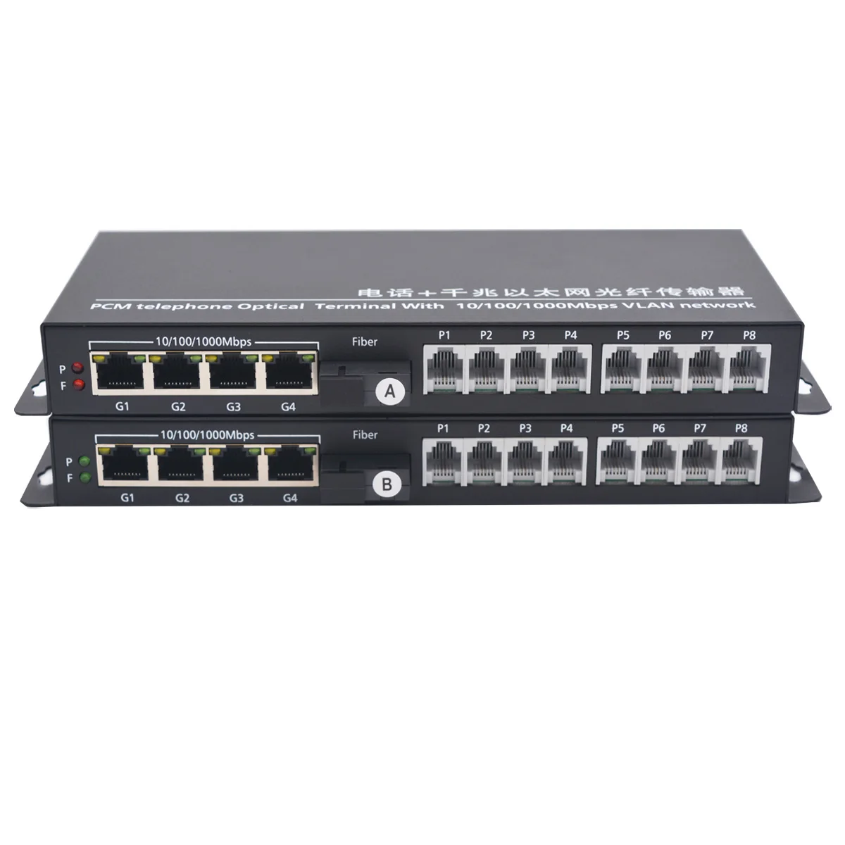 2/4/8 VASE de Telefon RJ11 4 Independent Gigabit Ethernet pe Fibră Optică Converter Extender Kit,PCM Voice over Fiber Un Set