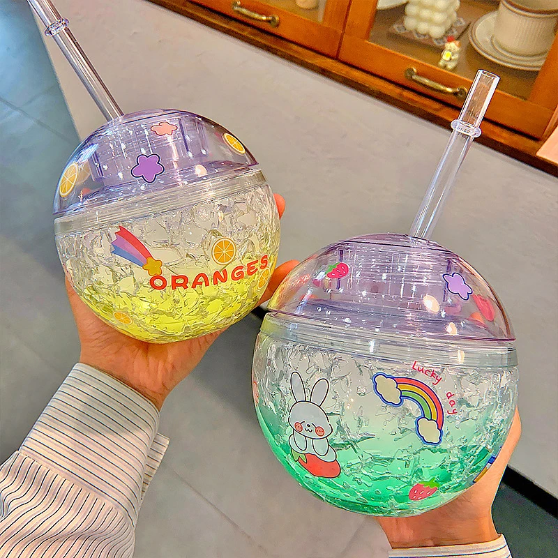 Perete dublu Pahare de Plastic Cu Paie INS Pământ Cupa Menține Rece Stele Sticla Rece de Gheață de Vară Cana 400ML Drinkware 1buc