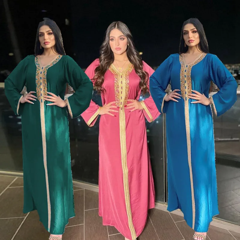Femeile Musulmane Eid Rochie De Lux Abaya Dubai Diamant Panglică Dantelă Caftan Arabi Elegant Turc Femei De Îmbrăcăminte, Pakistan Haină Lungă