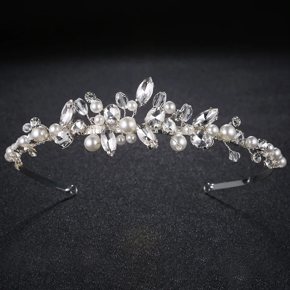 New Vintage Handmade Rose De Aur Argint Culoare Cristal Pearl Crown Mici Tiara Printesa Pentru Nunta Mireasa Accesorii De Par, Bijuterii