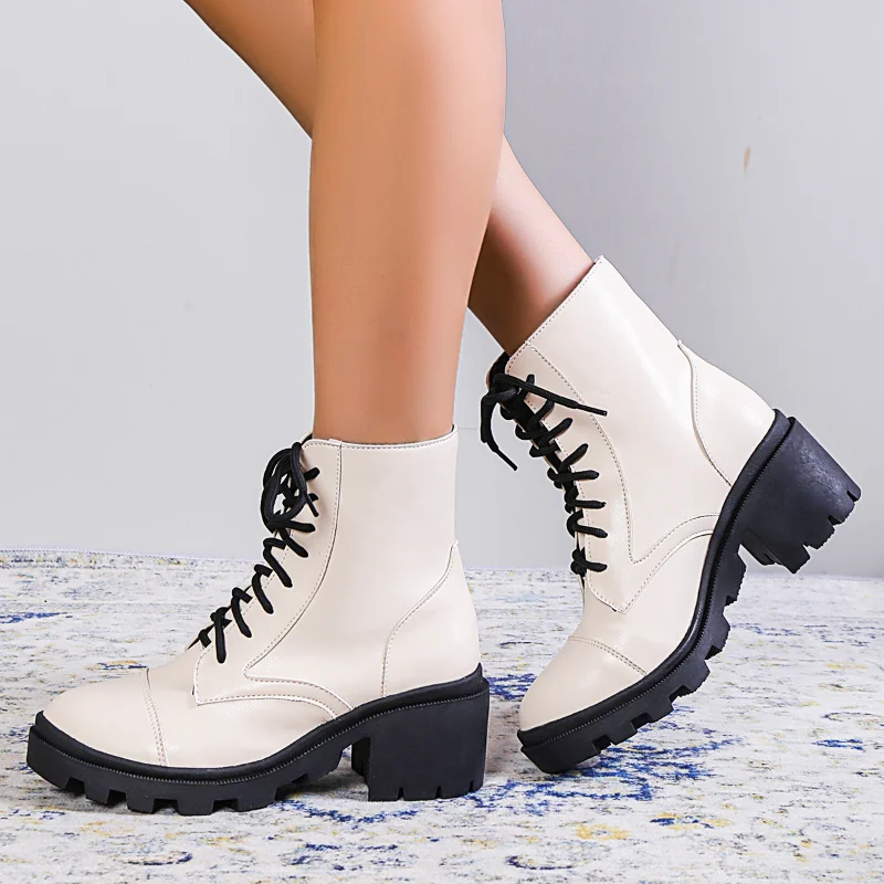 Cizme de iarna pentru Femei Platforma de Moda de Toamnă și de Iarnă Pantofi Pătrat Med Toc Glezna Cizme Dantela-Up Doamnelor Chelsea Cizme Dimensiune 36-43