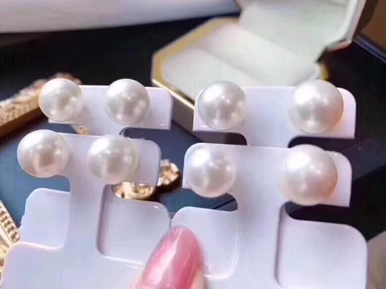 Bijuterii Fine Pur Aur 18 K Natural de Apă dulce Alb 11-10mm Rotund Cercei cu Perle pentru Femei Bine Pearl Cercei