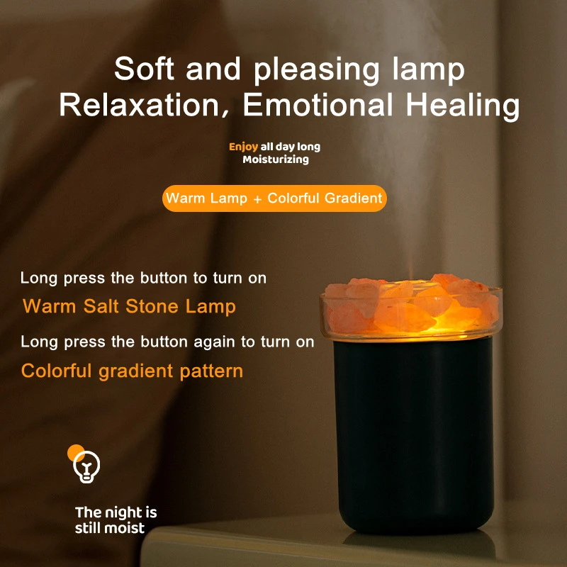Reîncărcabilă Aromoterapie Cristal de Sare Piatra Umidificator de Aer Cald cu Lampa LED Pentru Casa Dormitor Tăcut USB Aroma Humidificador