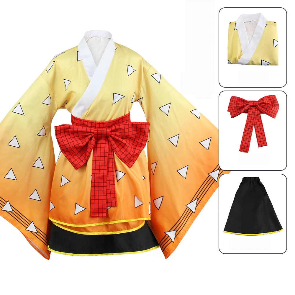 Anime Demon Slayer Kimetsu nu Yaiba Agatsuma Zenitsu Cosplay Costum Femei, Kimono Uniformă de Halloween Petrecere de Craciun haine