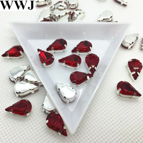 6x10mm 8x13mm Siam Roșu Lacrimi de Sticlă de Cristal de Lux piatra Cu Gheara de Metal setare pentru cusut pe rochie,bijuterii