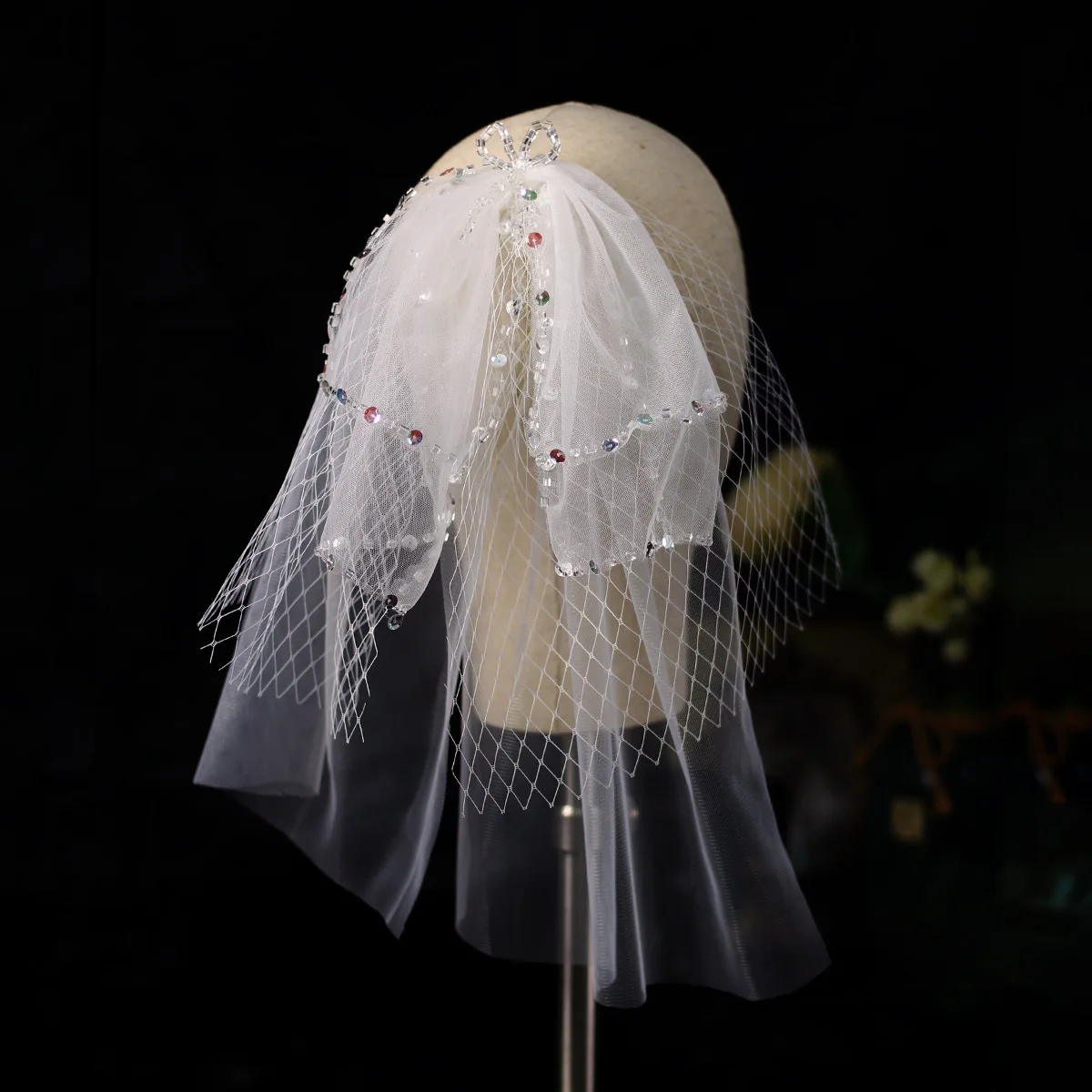 Multi-strat de voal de mireasa cu margele arc par Mireasa Bijuterii handmade tocado para novias accesorios para el pelo mujer