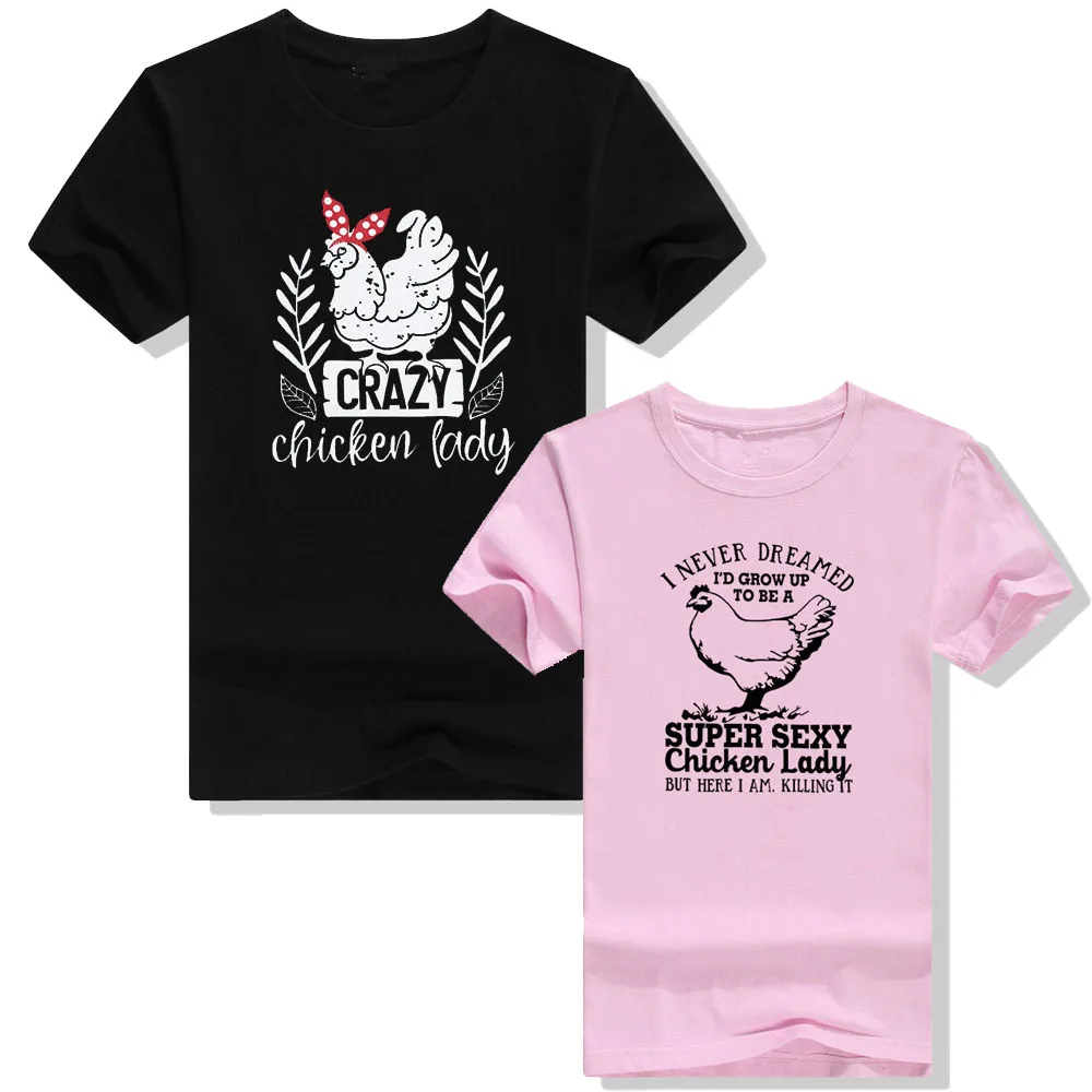 Nebun de Pui-Doamna T-Shirt pentru Femei Fermier Rece Tee Pui Amuzant Grafic Mâneci Scurte Topuri Casual Estetice Haine