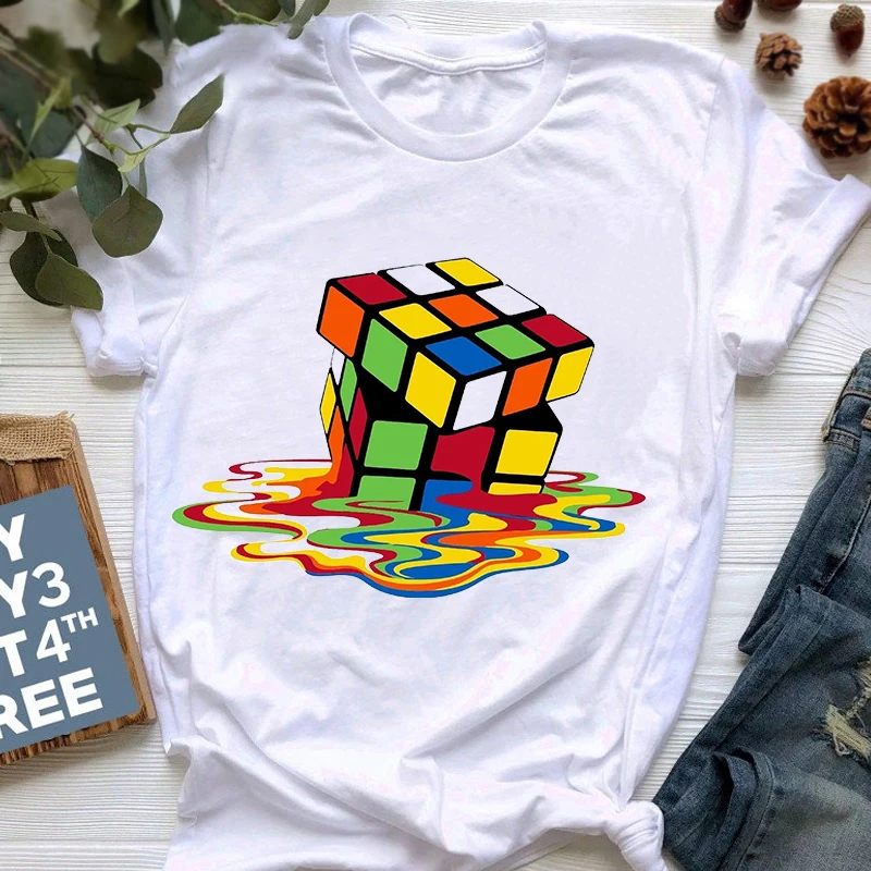 Magic Cube Design Imprimat O-neck T-shirt Femei Casual Hip Hop tricou Femei Casual de Înaltă Calitate, cu Maneci Scurte T-Shirt