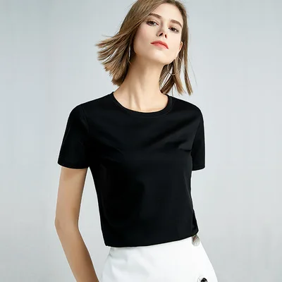 2021 noua moda T-shirt culoare Solidă gât rotund liber de Vară pentru femei slim