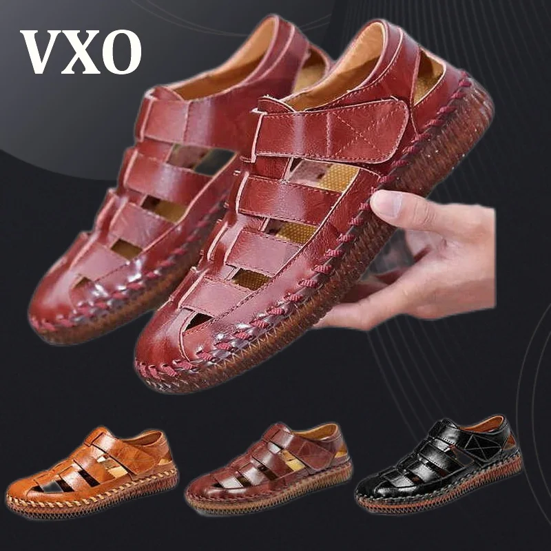 VXO Bărbați Sandale lucrate Manual din Piele Sandale Încălțăminte de Moda in aer liber Moale piele de vacă Pantofi Mocasini Gol Încălțăminte