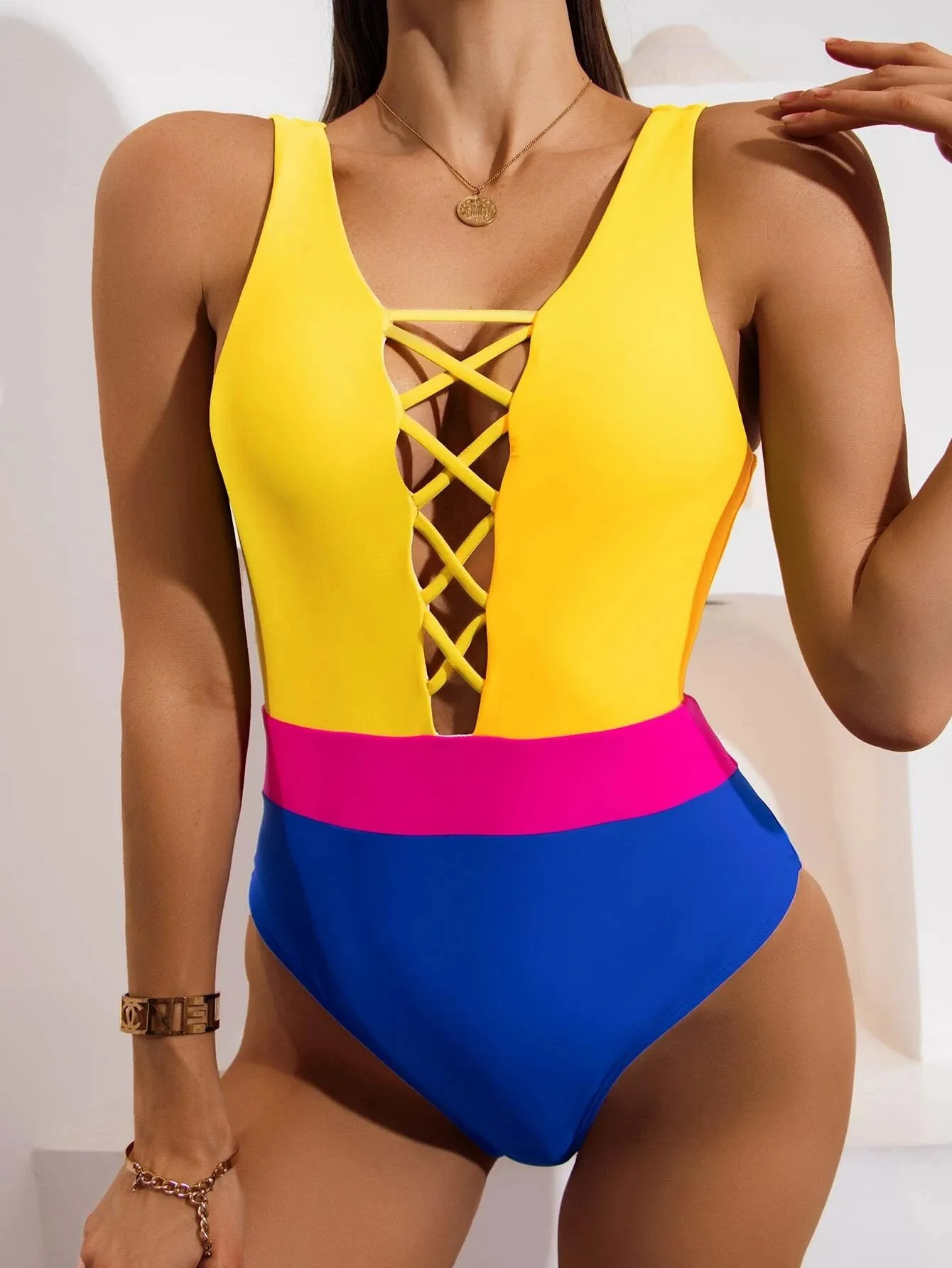 Neon Contrast de Culoare, Costume de baie, Mozaic pentru Femei-O Bucată de costume de Baie de Vară Monokini XL Femei Bikini Femei Body