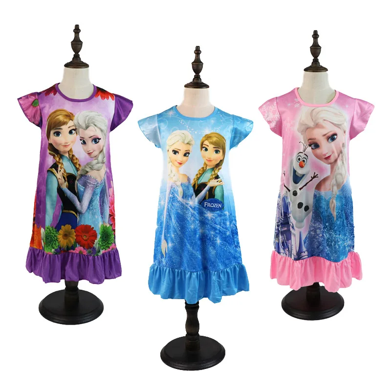 Disney 3-8 ani fete vechi cu mânecă scurtă cămașă de noapte de vară 2021 Frozen Elsa printesa acasa rochie cu volane