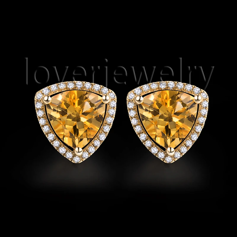 LOVERJEWELRY Naturale Citrin Stud Diamant Cercei Moda Bijuterii Masiv de 14K Aur Galben De Fata E0053