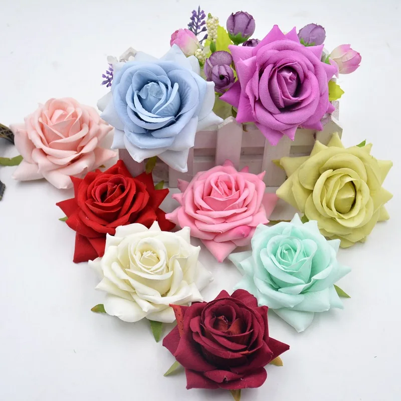 6pcs Mătase Artificială 8cm Floare Trandafir Cap Nuntă Decorațiuni DIY Cununa Album de Artizanat Artizanat Multi-unghi de Flori False