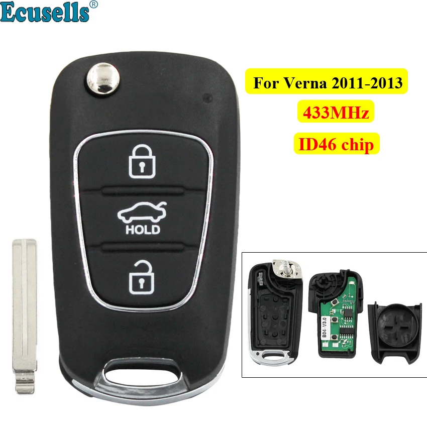 Actualizat 3 butoane Flip de la Distanță Telecomanda 433MHz cu cip ID46 pentru Hyundai Verna 2011-2013 uncut