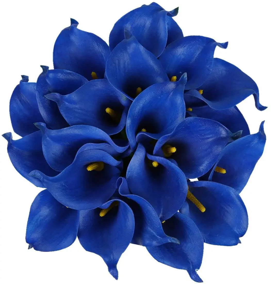 20buc Artificiale Calla Lily Fals Flori Albe Buchet de Mireasa Real Atinge de Flori pentru Mireasa Nunta Acasă(Albastru)