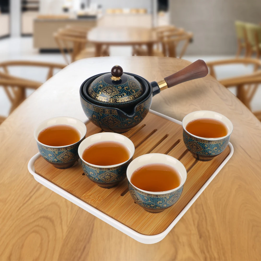 Flori Rafinat Forma de Ceai din Ceramica Cana pentru Puer Portelan Chineză Kung fu Set de Ceai 360 de Rotație aparat de Ceai și Infuser