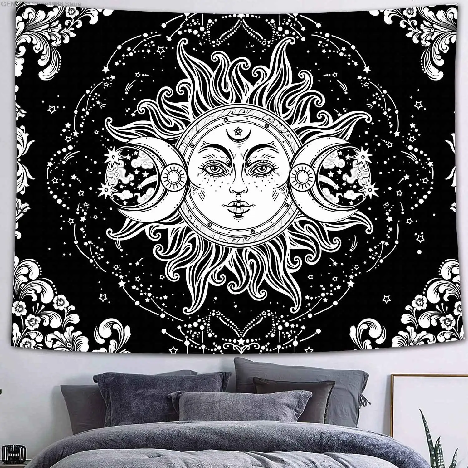 Simsant Planeten Tapiserie Triple Mond Tapiserie Schwarz und Weiß Thema Tapiserie Poster Wandbild Böhmischen Sonne Mond Wandt