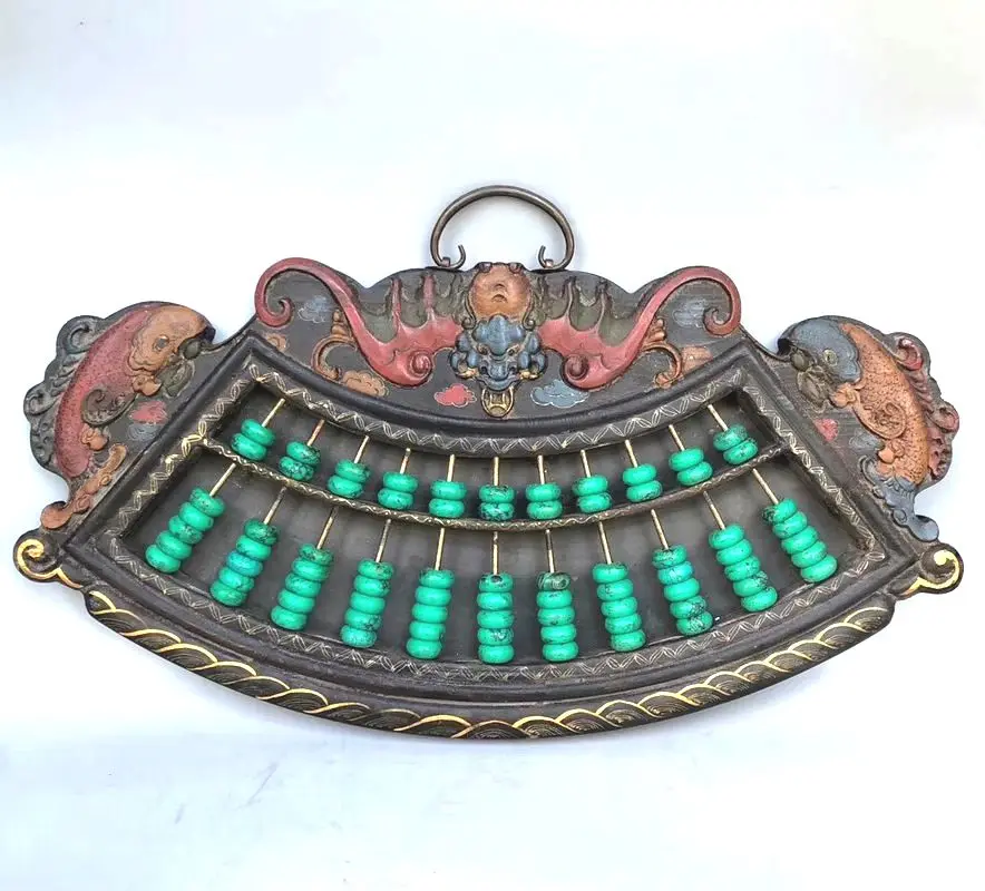 Vintage șirag de mărgele abacus lacquerwork cadru de numărare agățat panou Amuleta ecran de perete Semnat