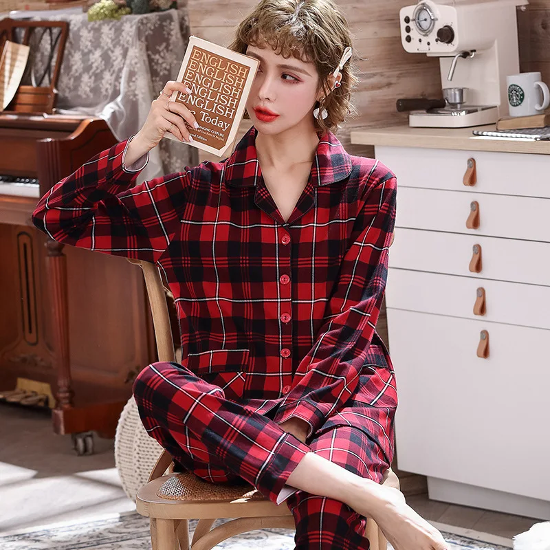 Fdfklak Pijamale Femei din Bumbac Moale Uzura Acasă 2021 Toamna Iarna Pijama Femei Pantaloni Costum cu Rever Pijama Set de Pijamale M-3XL