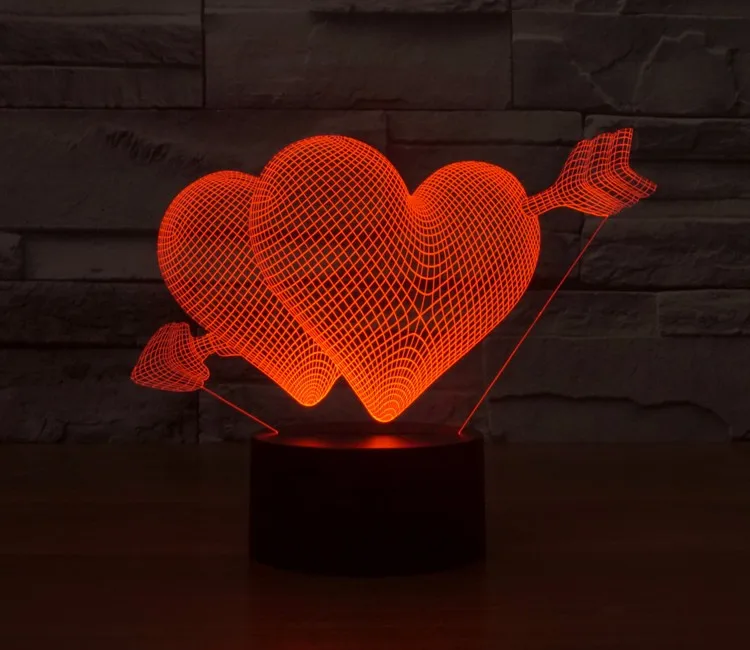 YJM-2916 Calitate de Top Cadou de ziua Îndrăgostiților Romantic Atbiance O Săgeată Prin Dragoste Inimile Forma 3D Vision Lumini de Noapte