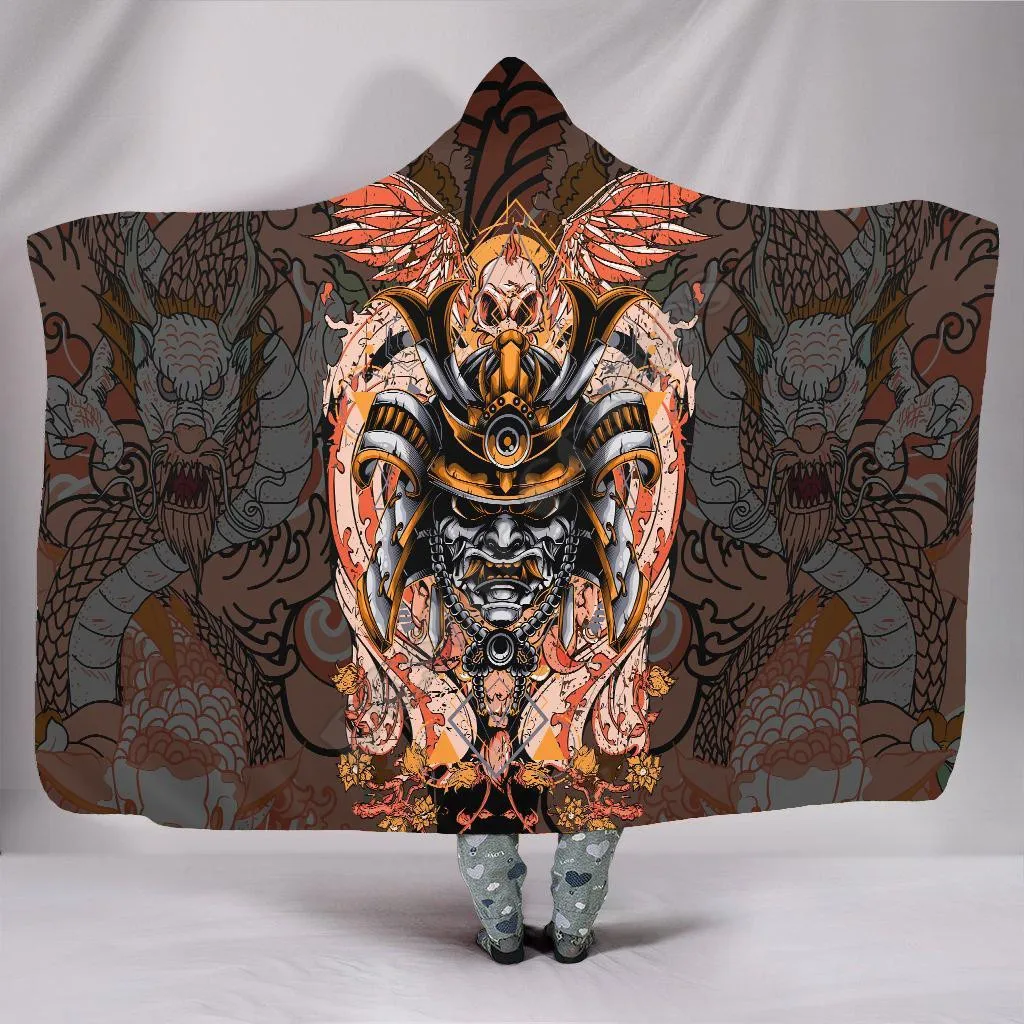 Coif de Samurai 3D Peste Tot Imprimat cu Gluga Pătură copil Adult Sherpa Fleece Portabil Pătură Microfibră lenjerie de Pat