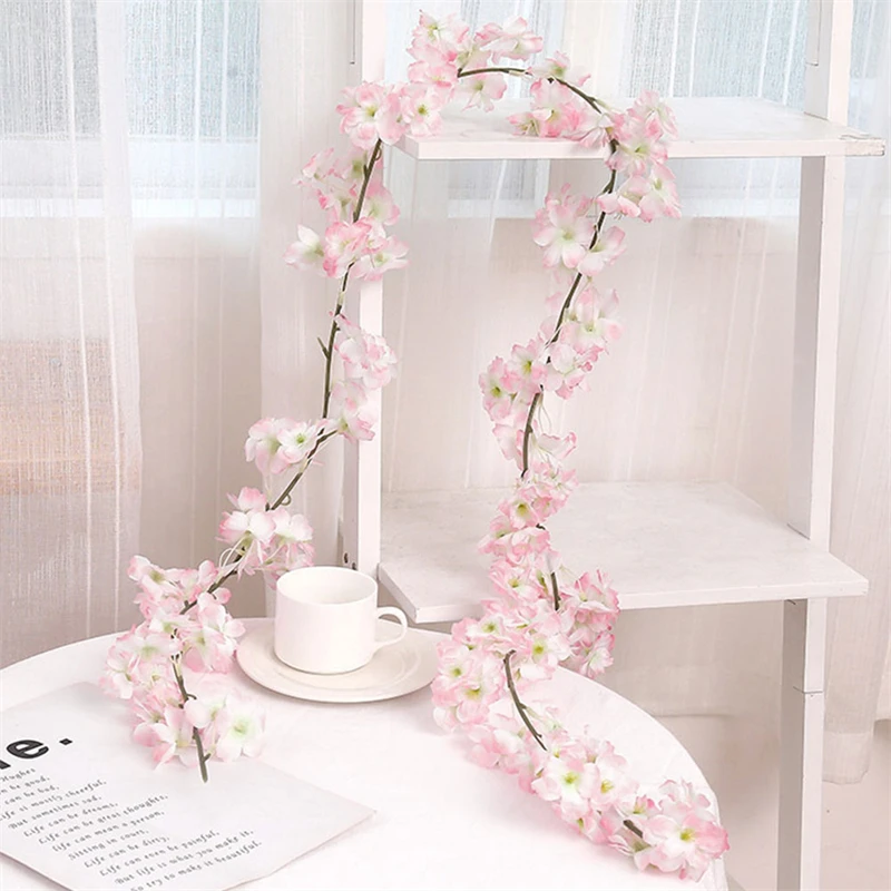 144pcs 1,8 M Artificiale Cherry Blossom Ghirlanda Fals de Flori de Mătase Agățat de Viță de vie Sakura pentru Petrecerea de Nunta Arc Acasă Decor Gradina