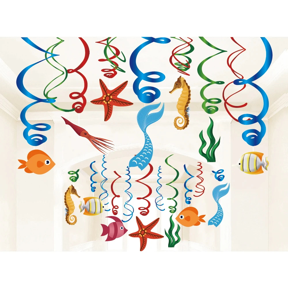 30pcs de Desene animate de Animale Subacvatice Lume Mermaid Petrecere de ANIVERSARE FERICITĂ Agățat de Perete panza de Paianjen Spirale Petrecere Copil de Dus Decoratiuni