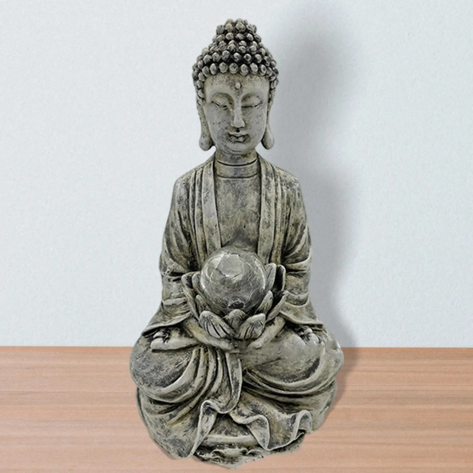 Meditând Buddha Statuie Gradina Lotus Budismul Sculptură Figurine de Rasina cu LED-uri pentru Verandă casă nouă