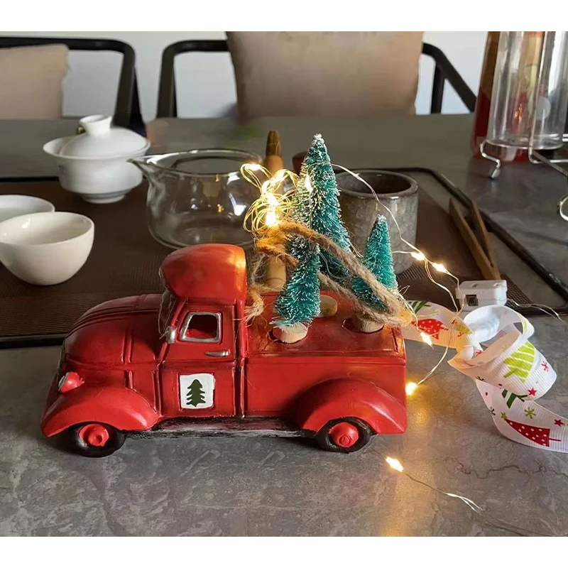 Masina de Rășină Meserii Decor Masina Pom de Crăciun Decorare Fermă Camion Roșu Lemn Camion Meserii pentru Acasă Decorare Pom