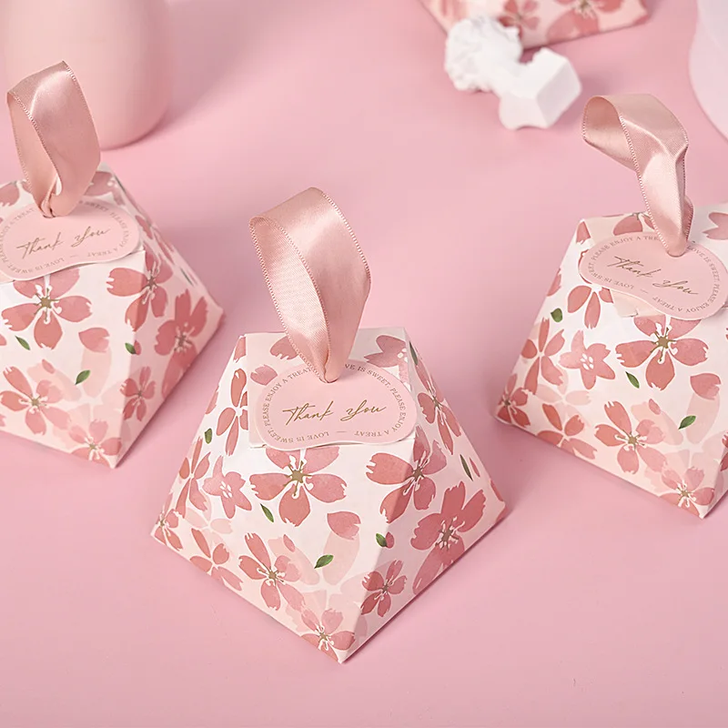 20 Buc/Lot Creative Cherry Blossom Cutie De Bomboane De Vacanță Consumabile Portabil În Formă De Diamant Carton Cadou Mic, Cutie De Ambalare