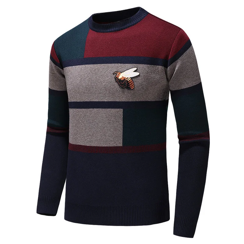 Noi 2018 Om Lux de Iarnă domn broderie Albine Stripe Knit Casual, Pulovere pulover din Asia Plug Dimensiunea de Înaltă calitate Drake H64