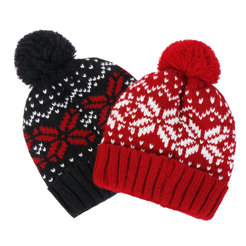 Femeile Capace Fulg de nea Pompom Beanie Hat Cadou de Crăciun coreean Cald Iarna Tricotat Pălărie Gros Pentru Femei, Cadou de Ziua Îndrăgostiților