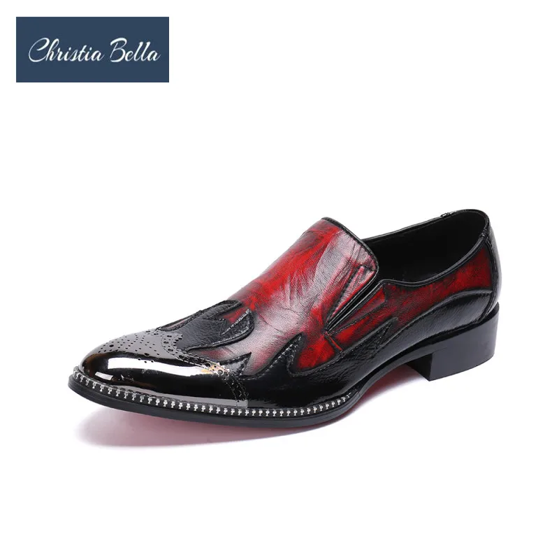 Christia Bella Plus Dimensiune Deget De Metal Bărbați Mozaic Pantofi Din Piele Naturală De Afaceri Petrecere Barbati Pantofi Plat Moda Mens Pantofi Rochie