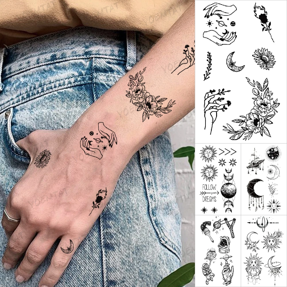 Impermeabil Tatuaj Temporar Autocolante De Flori De Floarea-Soarelui Luna Totem Negru Mic Flash Tatuaje Incheietura Mainii Body Art Fals Tatuaj Bărbați Femei