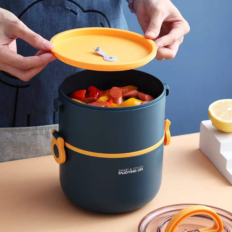Dublu Strat Rotund De Masa Bento Box Pentru Aldult Copii De Plastic, Containere De Depozitare A Alimentelor Student Portabil Picnic Etanșe Tacamuri
