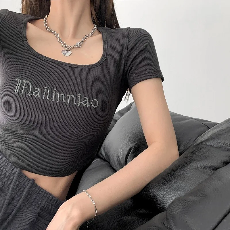 Vara Tricou Femei Nou cu Maneci Scurte T-shirt Show Jacheta Subtire Care Arată Hilul Haine de sex Feminin de sex Feminin Tee Tricouri Casual