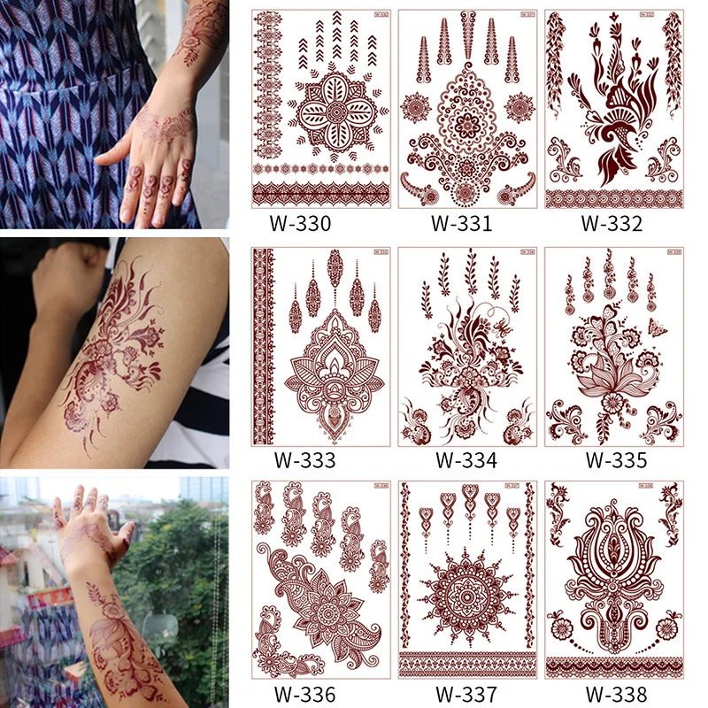 Roșu Tatuaj Autocolant Rezistent La Apa Dantelă Florale Henna Autocolant Tatuaj Temporar Tatuaj Fals Dantelă Flori De Lungă Durată Body Art Instrument