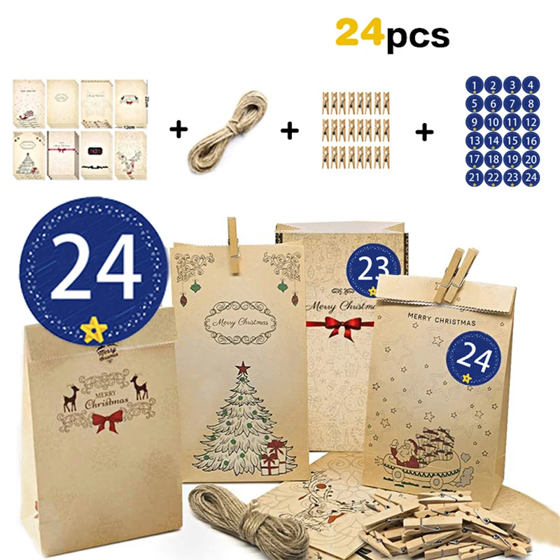 24buc Cadou de Crăciun de Hârtie Kraft Sac de Depozitare Set de Partid Agățat Decorative Bomboane Saci