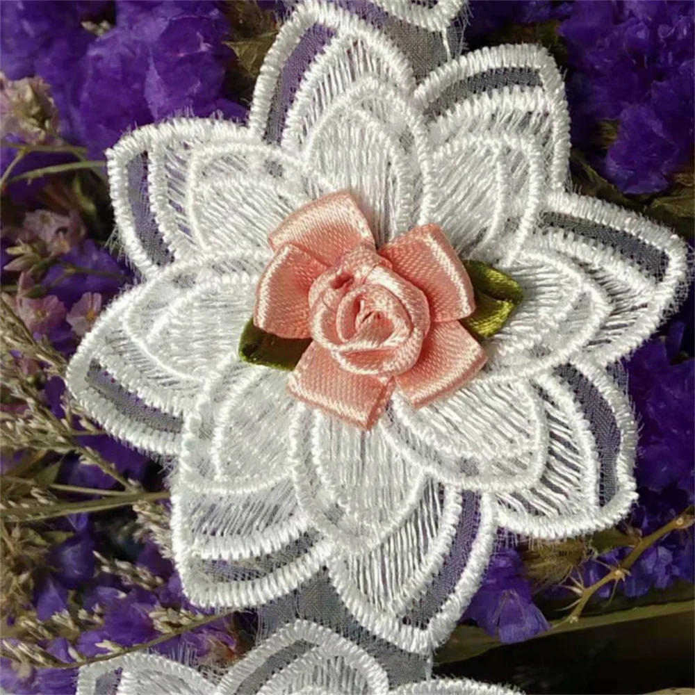 5X Poliester Perla 3D Flori Brodate din Africa Dantela Tesatura 2018 Înaltă Calitate Tapiterie Dantelă Panglică Cusut Manual Ambarcațiuni Costum