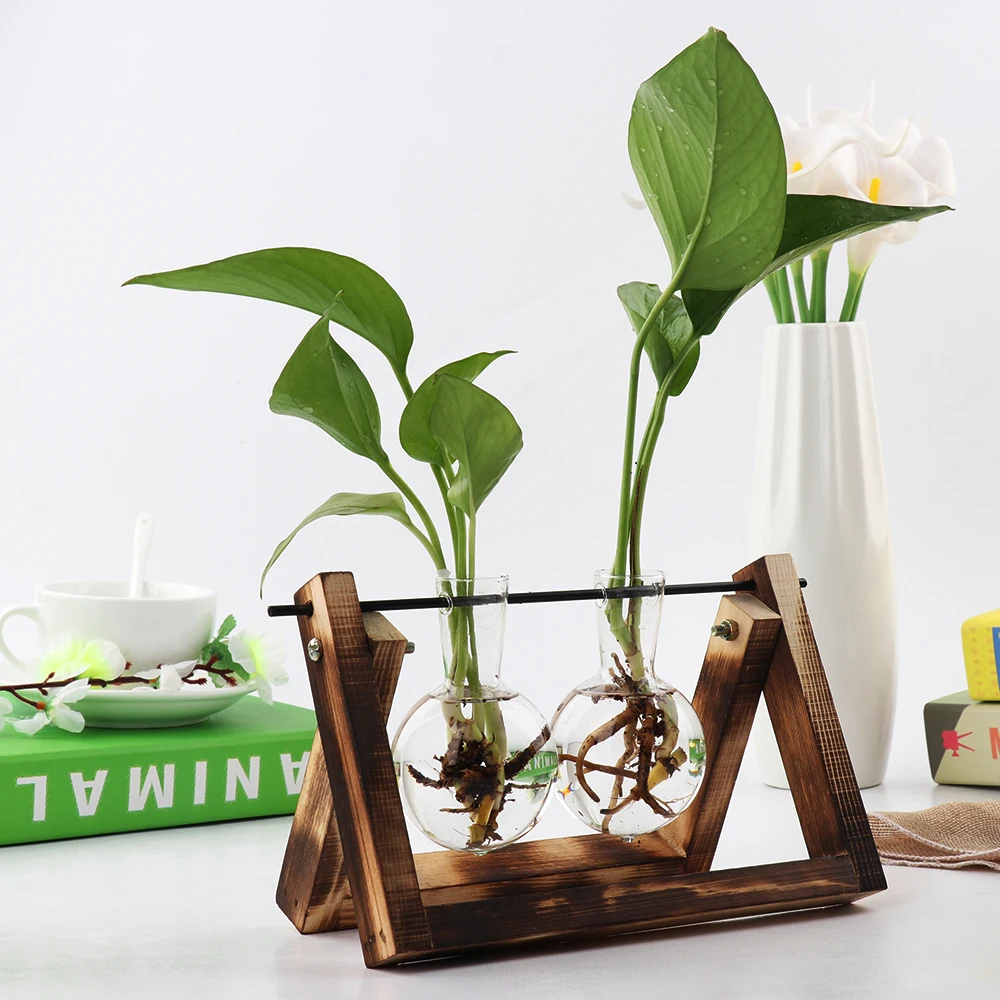 Creative Plante Hidroponice Transparent Cadru De Lemn Vaza Desktop Proaspăt Mic Recipient Living Decor Modern
