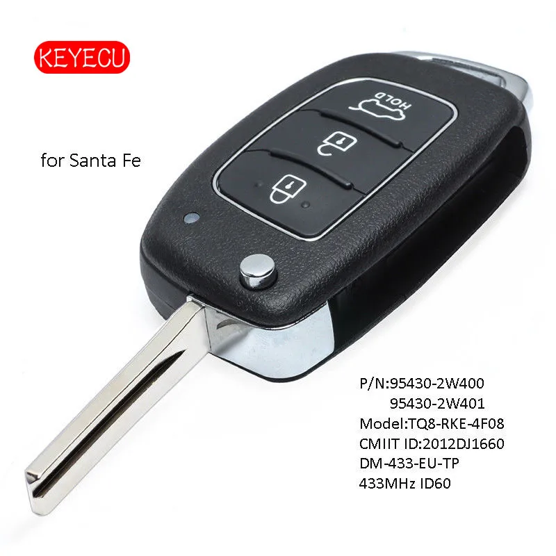 Keyecu Flip de la Distanță Telecomanda 433MHz 4D60 Chip pentru Hyundai SantaFe 2012-2015 P/N: 95430-2W400