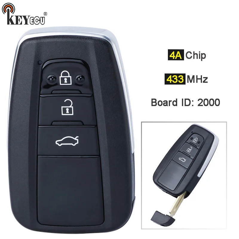 KEYECU 433MHz 4A Chip Bord ID: 2000 Smart Card de la Distanță Cheie Fob pentru Toyota Corolla Levin Lexus