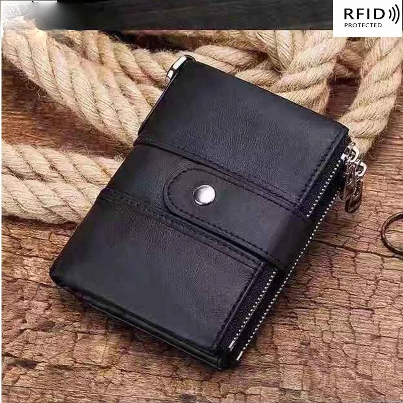 RFID anti-furt perie portofel din piele multifunctional cataramă de închidere cu fermoar retro crazy horse piele barbati portofel casual geanta moneda