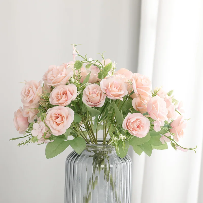 5 prongs fericit rose desktop acasă decorare simulare rose, buchet, mireasa drum ghid aranjament flori artificiale