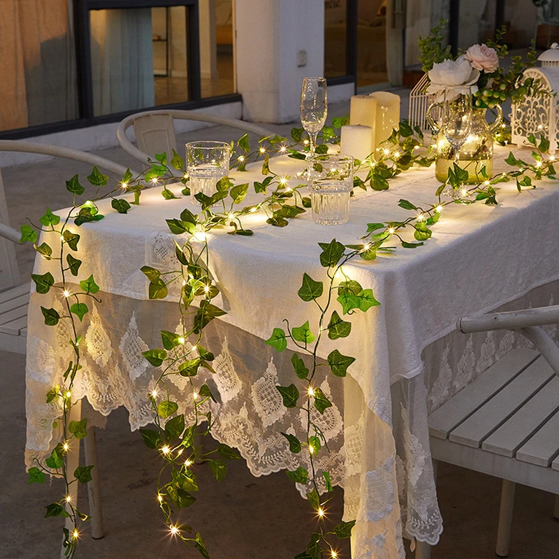 2.3 M Artificială a Plantelor Fals Verde Frunze de Vița-de-vie 2m LED Lumini Șir Pentru Acasă Petrecerea de Nunta Agățat de Perete Ornament 12buc