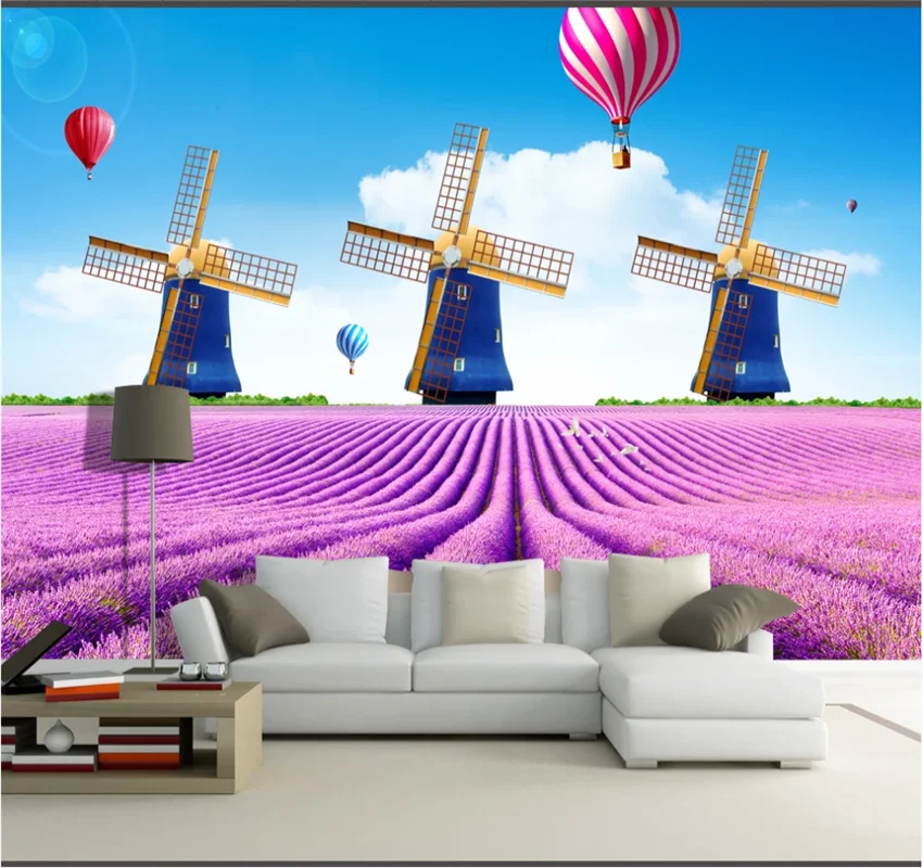 xuesu Personalizate 8d tapet ocean de flori de lavanda moară de vânt olandeză 3D TV de perete de fundal pictura decor de perete care acoperă