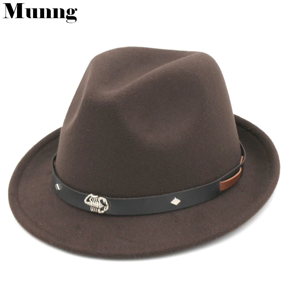 Munng Unisex pentru Adulti Lână Amestec de Jazz Pălărie Trilby Gangster Capac Roll-up Rigid Brim Hat