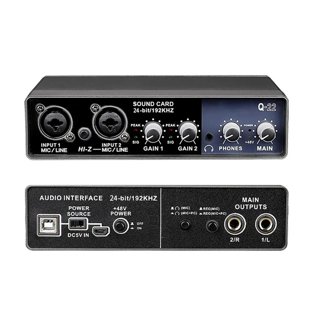 Q-22 Interfata Audio placa de Sunet Cu Monitor Mixer Consola de Studio de Înregistrare Microfon cu 48v Phantom Power Mixer de Sunet