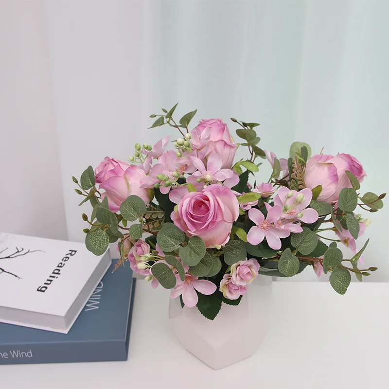 Artificiale a crescut hortensie acasă decor buchet de nunta mână pânză de mătase flori uscate 5 furci Melbourne flori false